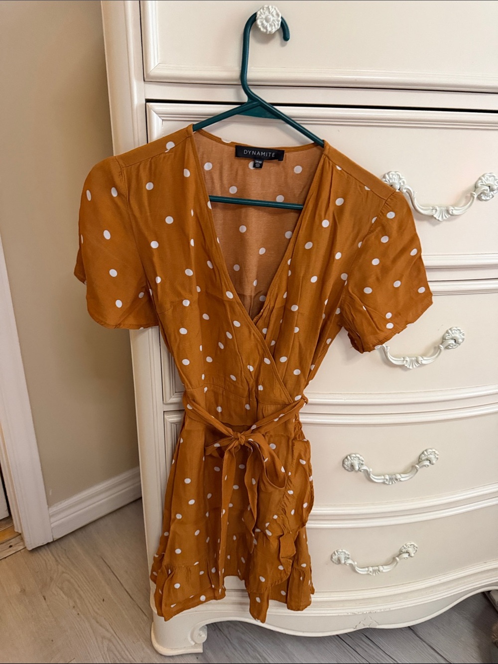 Dynamite Mustard Polka Dot Wrap Dress